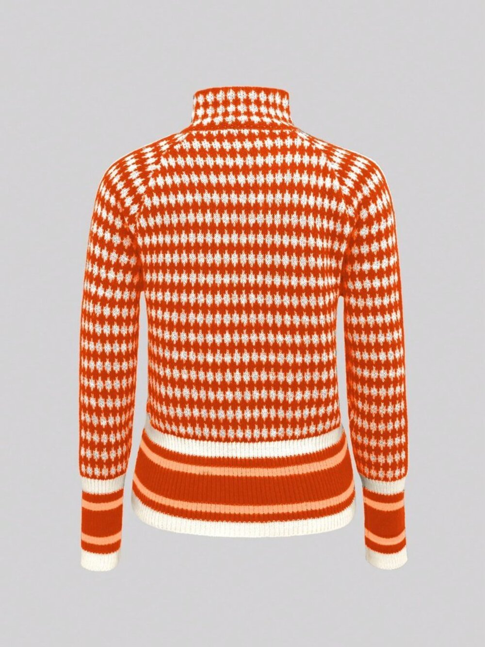 Orange Casual Women's Geometric Pattern Zip-Up Knit Stand Collar Cardigan - Picture 2 of 4